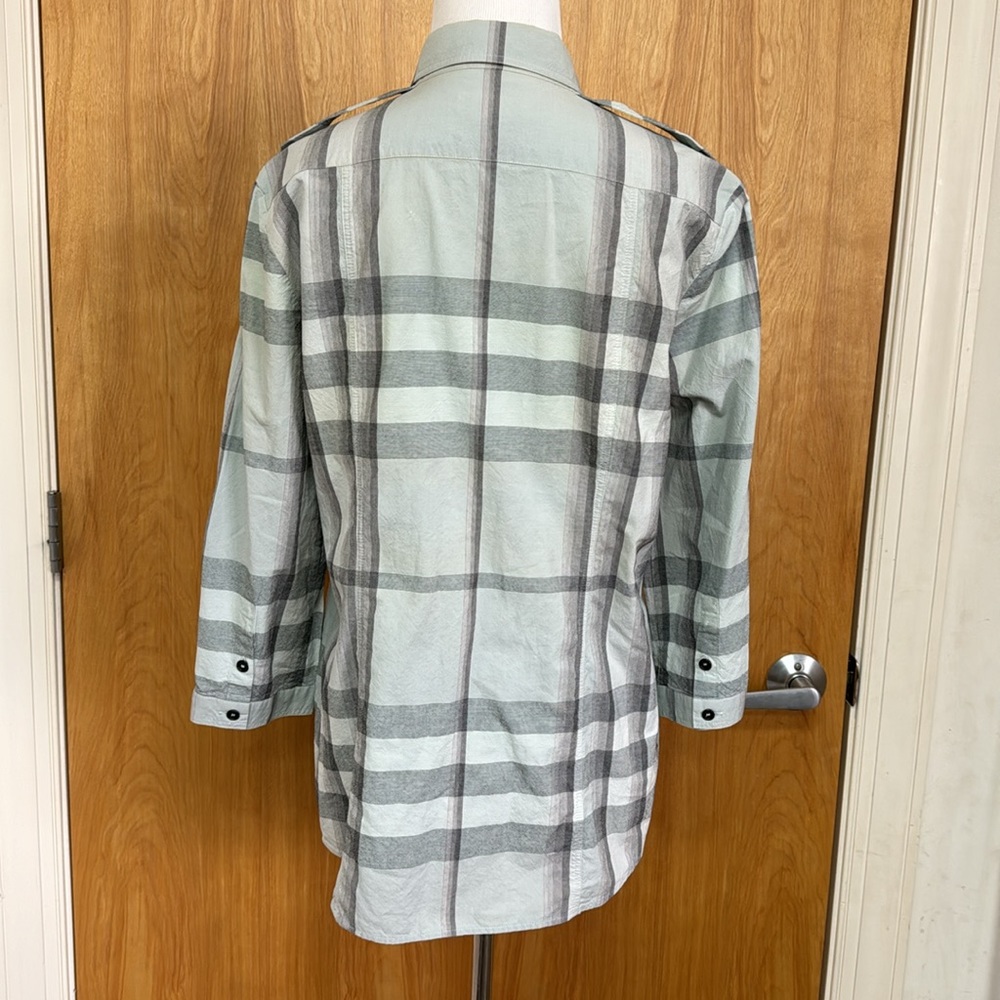 Burberry Brit Pale Pink Checked Cotton 3/4 Sleeve Button Front Shirt Large - Picture 2 of 3